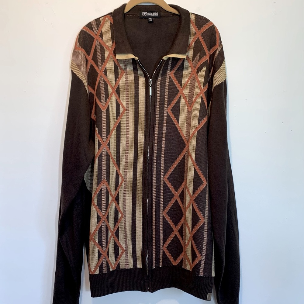 Stacy Adams Brown Geo Cardigan Sweater 2XL Academia
